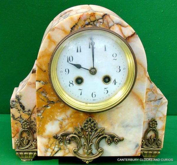 ART-DECO-FRENCH-8-DAY-TWO-TRAIN-MARBLE-GARNITURE-CLOCK-SET-282542779920-3