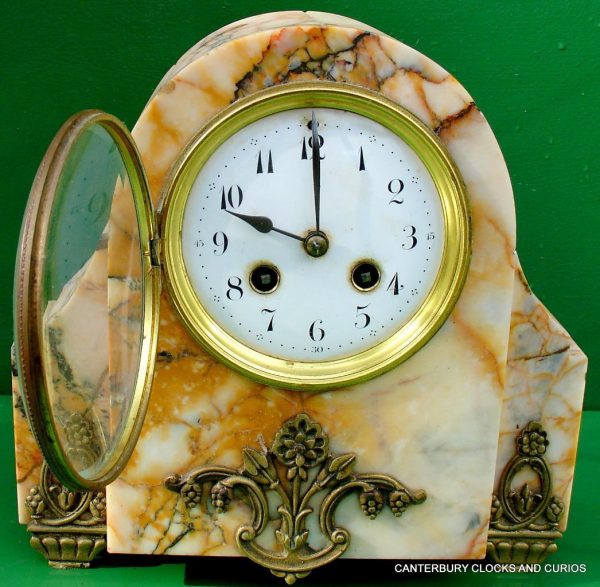 ART-DECO-FRENCH-8-DAY-TWO-TRAIN-MARBLE-GARNITURE-CLOCK-SET-282542779920-6