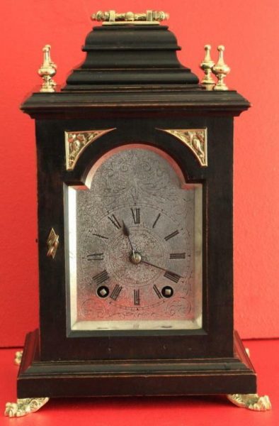 LENZKIRCH-ANTIQUE-GERMAN-8-DAY-SILVERED-ARCH-DIAL-EBONISED-BRACKET-CLOCK-283324735420