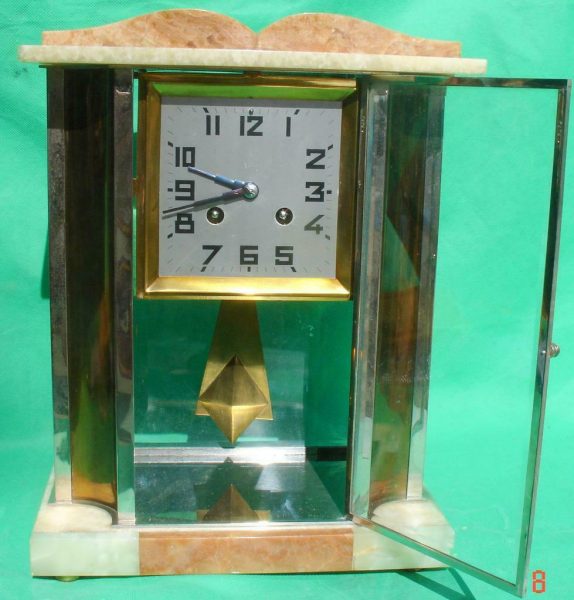 FRENCH-ART-DECO-MARBLE-FOUR-GLASS-CRYSTAL-REGULATOR-MANTLE-CLOCK-283636248071-2