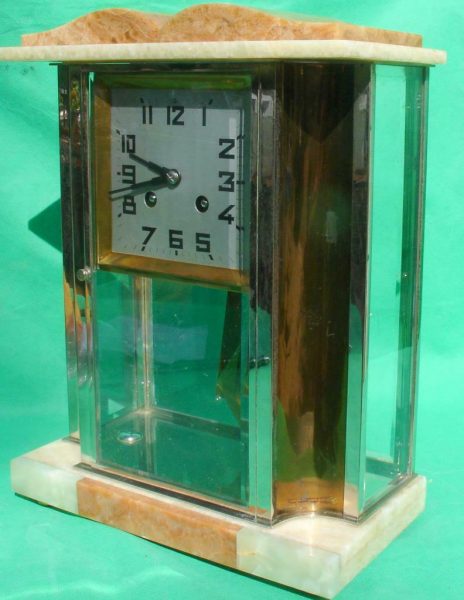 FRENCH-ART-DECO-MARBLE-FOUR-GLASS-CRYSTAL-REGULATOR-MANTLE-CLOCK-283636248071-3