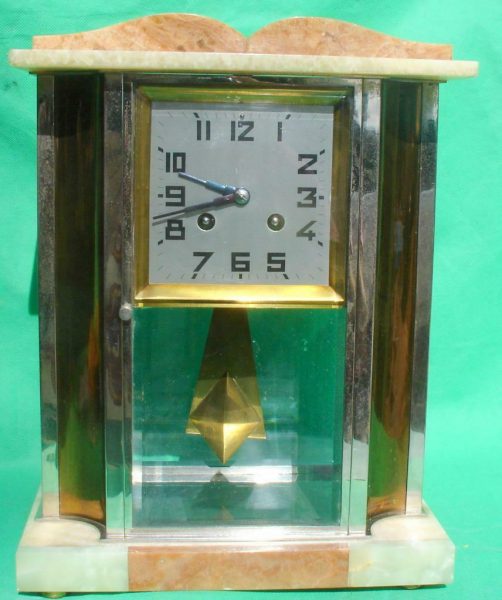 FRENCH-ART-DECO-MARBLE-FOUR-GLASS-CRYSTAL-REGULATOR-MANTLE-CLOCK-283636248071