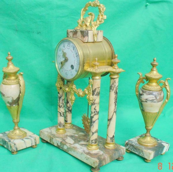 ANTIQUE-FRENCH-MARBLE-ROCOCO-PORTICO-GARNITURE-URN-CLOCK-SET-93328-283637579315-4