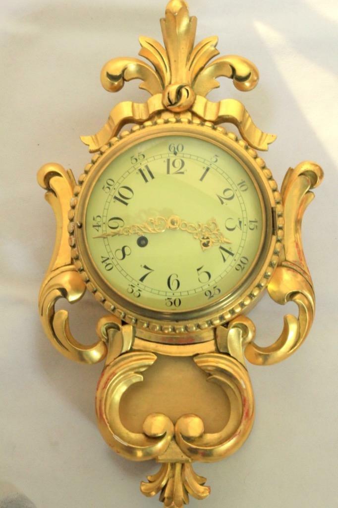 VINTAGE GOLD GILT 8 DAY FRANZ HERMLE SWEDISH CARTEL WALL CLOCK PENDULUM ...