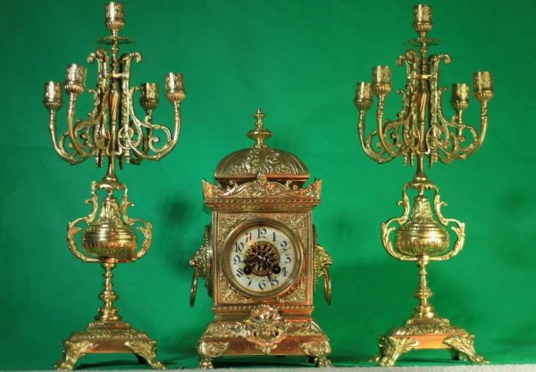 SMARTI-ANTIQUE-FRENCH-8-DAY-2-TRAIN-ROCOCO-MANTLE-CLOCK-SET-WITH-CANDLEABRAS-283578294148