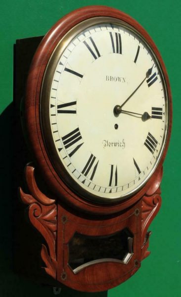 BROWN-OF-NORWICH-ANTIQUE-ENGLISH-8-DAY-FUSEE-MAHOGANY-12-DROP-DIAL-WALL-CLOCK-283638186649-5