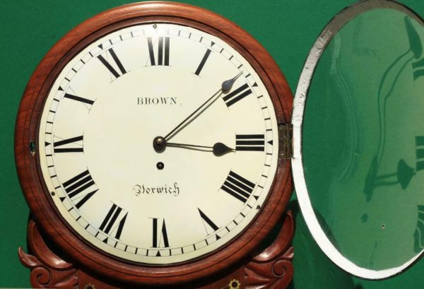 BROWN-OF-NORWICH-ANTIQUE-ENGLISH-8-DAY-FUSEE-MAHOGANY-12-DROP-DIAL-WALL-CLOCK-283638186649-7